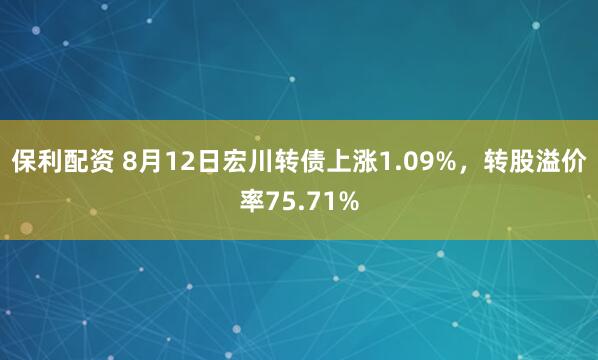 保利配资 8月12日宏川转债上涨1.09%，转股溢价率75.71%